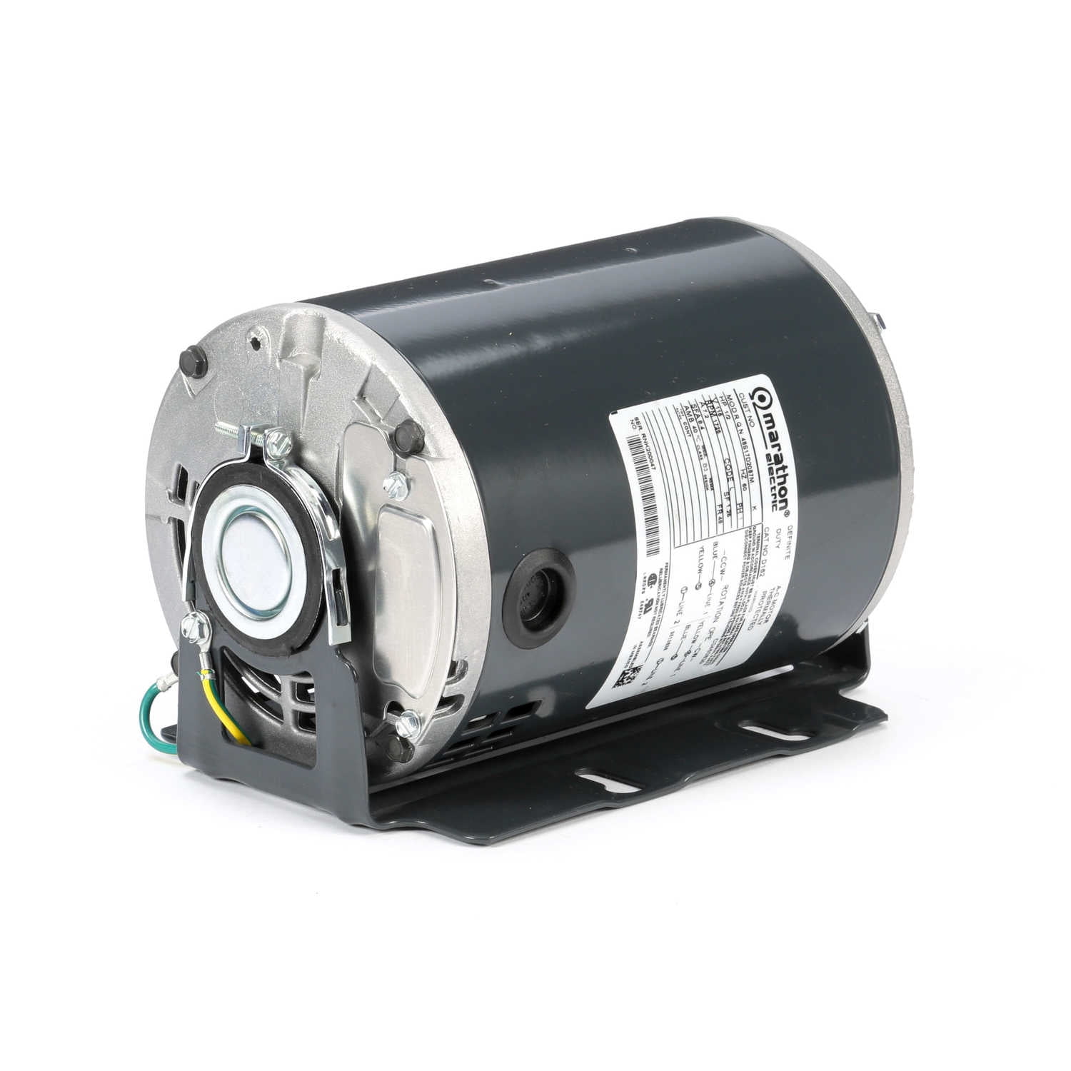 Marathon D162 48Y Frame Open Drip Proof 48S17D2087 Belt Drive Motor, 1/2 hp, 1725 rpm, 115 VAC, 1 Split Phase, 1 Speed, Ball Bearing, Resilient Ring Mount