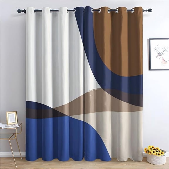 Geometric Blackout Curtains For Bedroom Living Room, Abstract Curtains & Home Decor, Modern Window Curtains, Thermal Room Darkening Grommet Drapes 42"W x 63"L (Pack of 2)