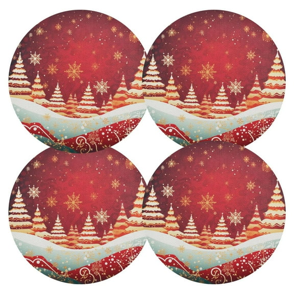 Ryvnso Christmas Trees Red Round Plate Mats Dining Table Placemat Set of 4 for Holiday Decoration