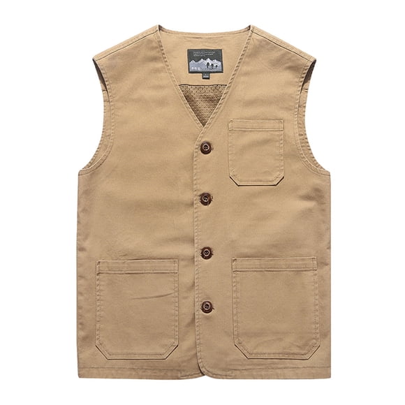 Minnieouse Chalecos de algodón cómodos y elegantes con bolsillos para hombres Chalecos con bolsillos Chaleco para papá Abrigos y chamarras caqui SG