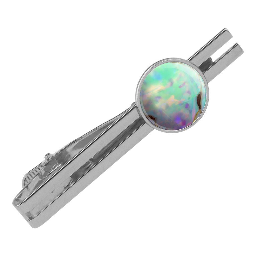 GRAPHICS & MORE Opal Gemstone Picture Round Tie Bar Clip Clasp Tack Silver Color Plated Image Only 