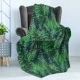 thumbnail image 4 of Leaf Soft Flannel Fleece Throw Blanket, Watercolored Old Design Print of Palm Tropic Exotic Forest Leaves, Cozy Plush for Indoor and Outdoor Use, 70" x 90", Forest Green Dark Green, by Ambesonne, 4 of 5