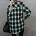 thumbnail image 5 of Ukumplol Womens Tops Long Sleeve Shirts for Women's Flannel Plaid Light Weight Thin Jacket Shirts Long Sleeve Button Down Chest Pocketed Shirts Coats Shacket Womens Fall Tops Green XL, 5 of 9