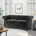 thumbnail image 3 of Black Velvet Loveseat with Channel Stitching and Nailhead Accents for Living Room, Bedroom - 61", 3 of 9