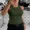 Army Green, variant on Tank Tops for Women Solid Color O-Neck Sleeveless Elastic Slim Fit Basic Vest Casual Womens Top(Without Pads) White-M