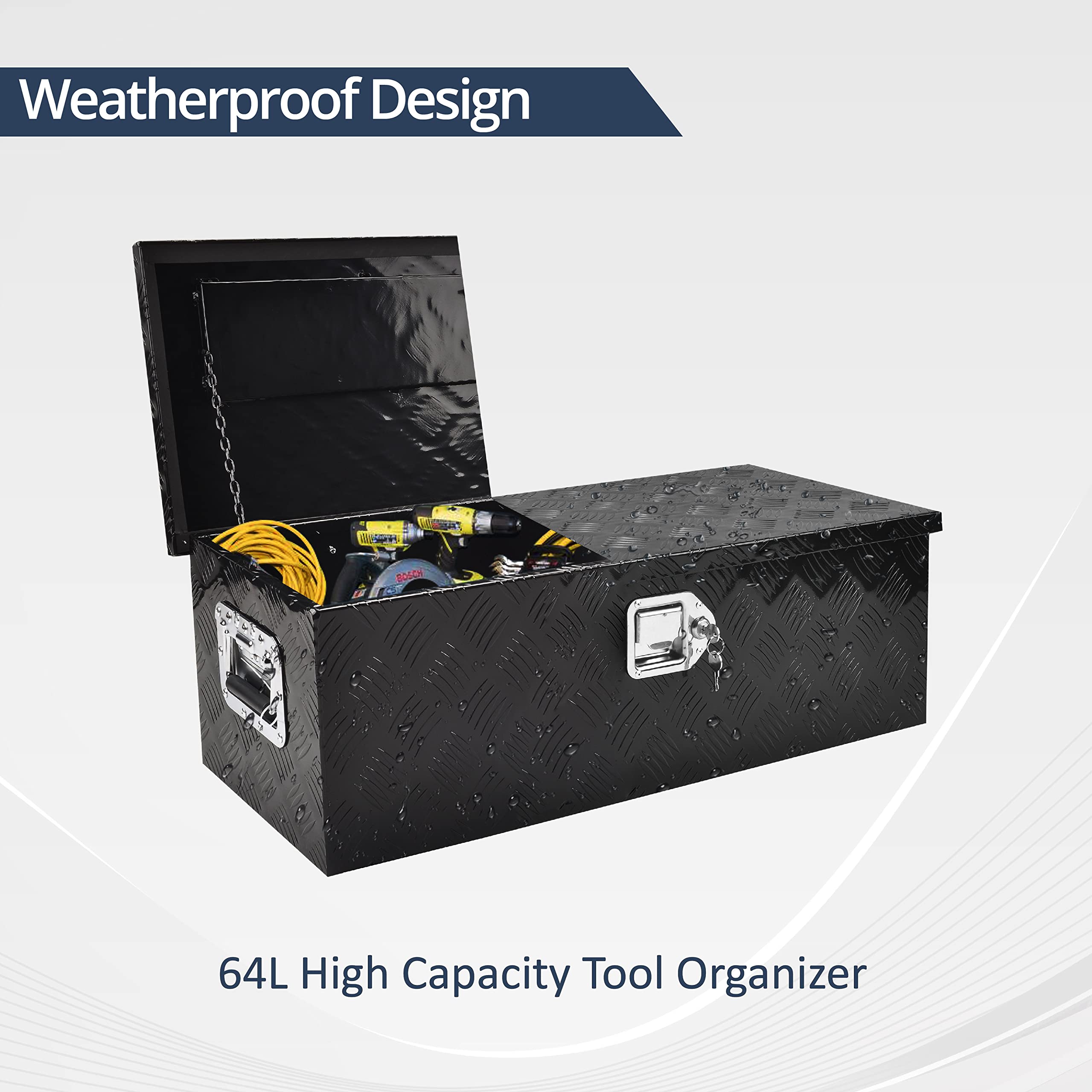 BATONECO 30 Inch Aluminum Trailer Tool Box Truck Bed Tool Box w/ Side Handle 30 x 13 x 10 Black