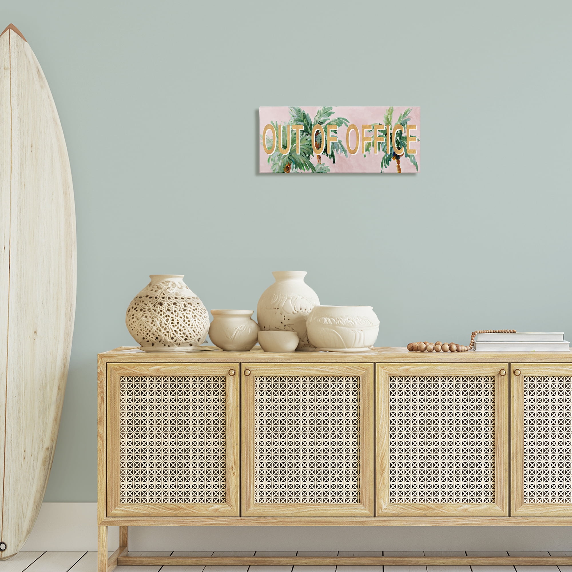 Stupell Industries Out Of Office Palms Typography Painting Gallery Wrapped Canvas Art Print Wall Art, 24 x 10