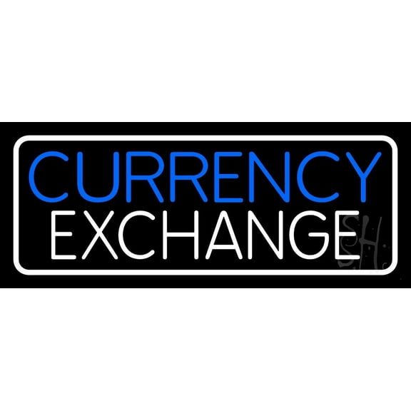 Currency Exchange LED Neon Sign 13 x 32 - inches, Black Square Cut Acrylic Backing, with Dimmer - Bright and Premium built indoor LED Neon Sign for Defence Force.