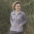 thumbnail image 2 of Aran Irish Merino Wool Zipper Cardigan Sweater Women's Knitted Jacket with Mock Turtleneck Made in Ireland, 2 of 3
