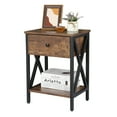 thumbnail image 3 of ZENSTYLE Set of 2 End Table Sofa Side Tables with X-Design Metal Frame for Bedroom Home Brown, 3 of 10