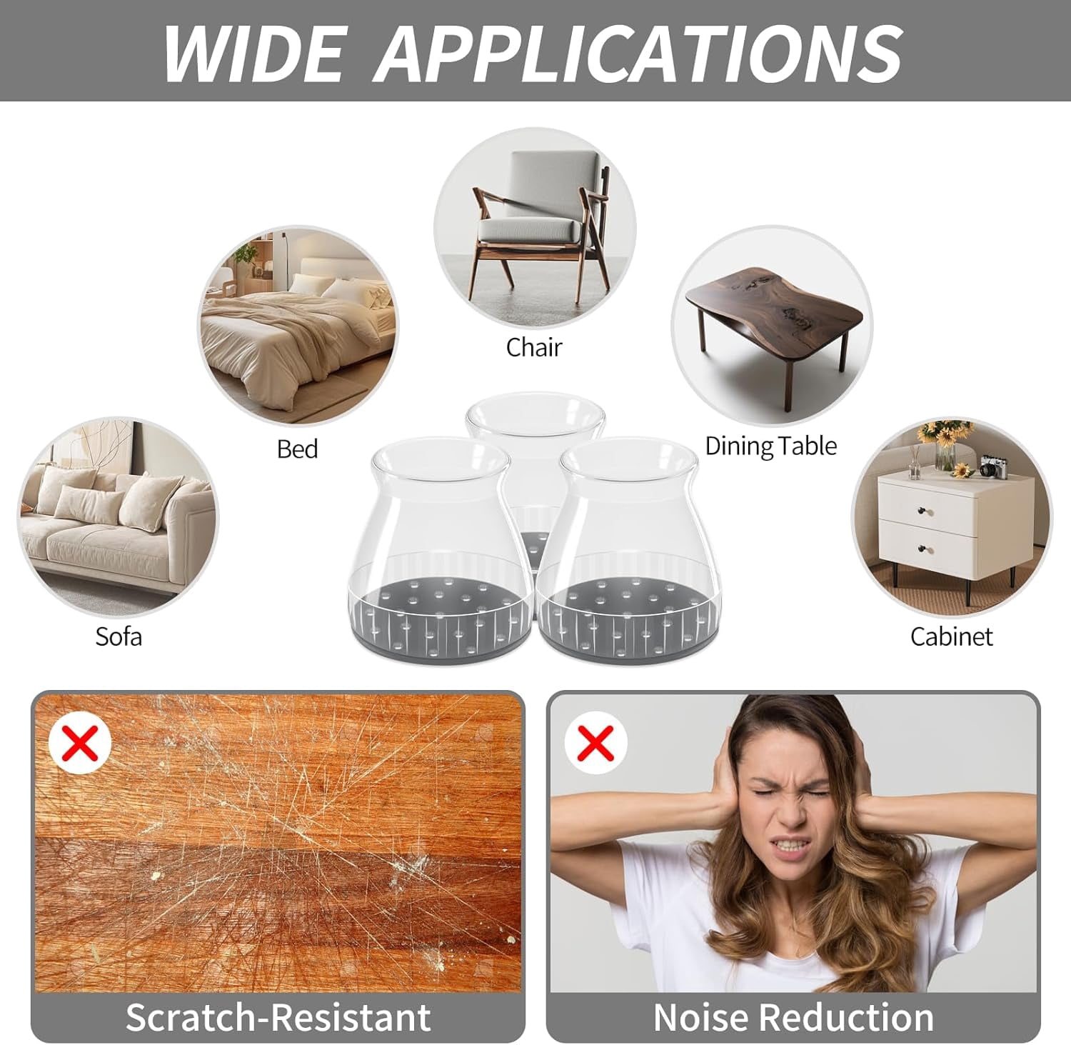 24 Pcs Silicone Chair Leg Floor Protectors & Furniture Sliders for Hardwood Floors - Felt Pads Legs Anti-Scratch Noise Reduction Feet Fit 1.3" to 1.97"