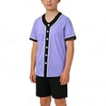 thumbnail image 7 of AHTJRT Kids Button-Up Shirts Quick-Dry Short Sleeve V-Neck Shirts Striped Colorblock Bowling Baseball Tees Spring Summer Activewear Shirt Purple 4-5 Years, 7 of 7
