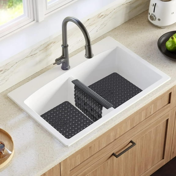 Sink Saddle, Sink Divider Mat with Strong Suction Cups, Kitchen Divided Sink Protector Mat for Glassware Dishes, Easy to Clean and No Smell, 9.5" x 12", Clear