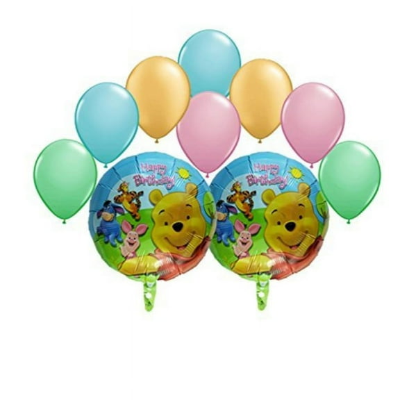 winnie the pooh and friends happy birthday balloon bouquet 10 pc