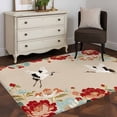 thumbnail image 3 of 2.7'x5' Area Rugs, Rustic Crane Indoor Outdoor Area Rug for Living Room Bedroom, Vintage Red Teal Spring Floral Botanical Washable Bathroom Rugs Kitchen Floor Carpet Mats Home Decor Aesthetic, 3 of 8