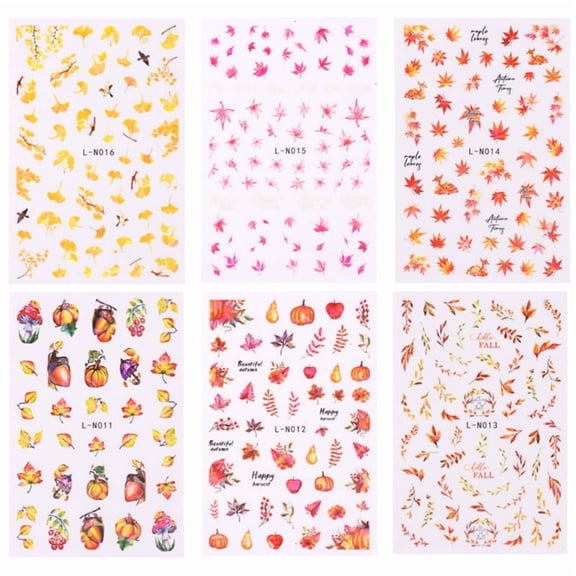 Yiran 6 Sheets Autumn Maple Pumpkin Nail Stickers