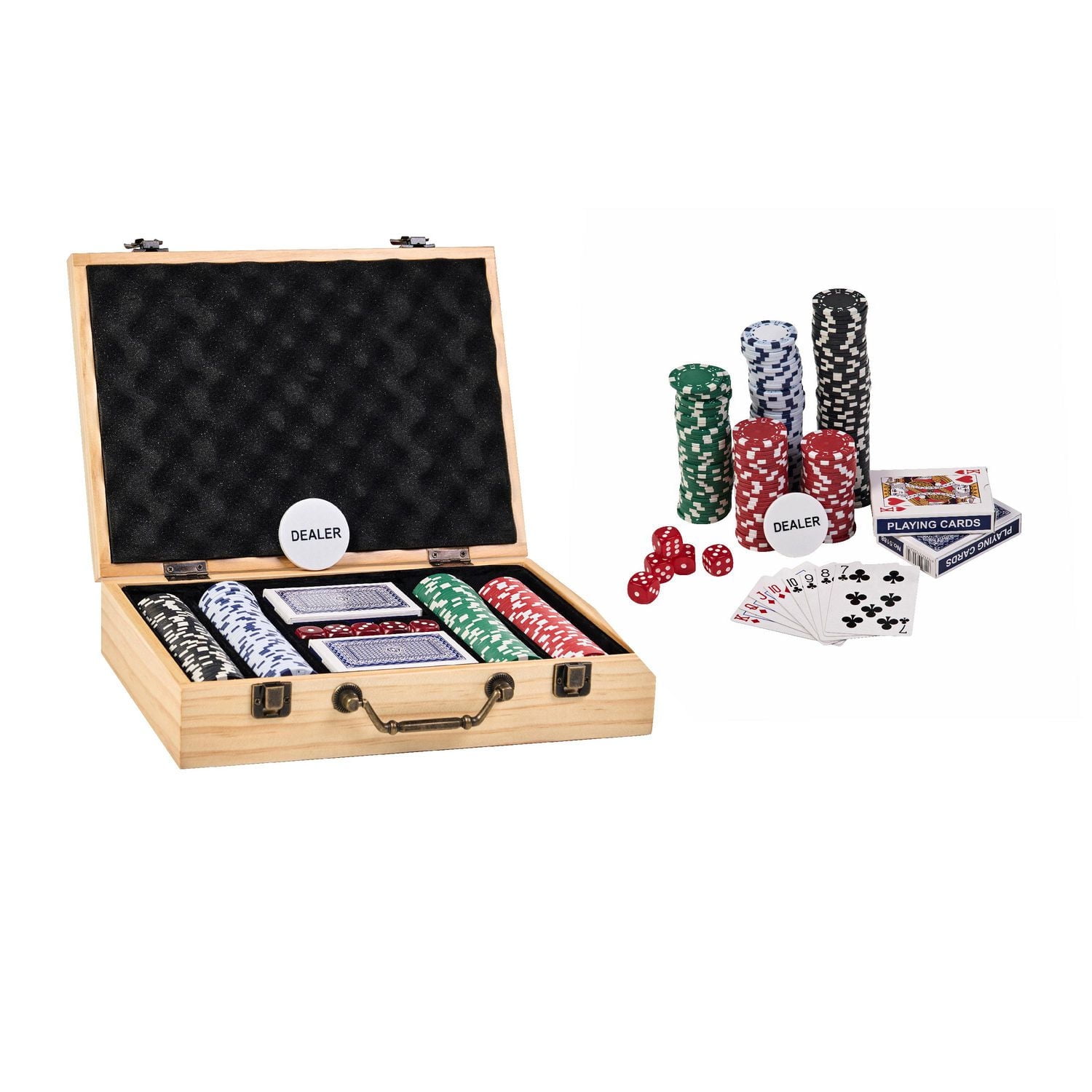 200 Piece Poker Chip Set with Pine Wood Case and Cards, 11 Grams Chip Weight by Barrington Billiards