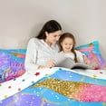 thumbnail image 4 of Manfei Ocean Mermaid 7 Pieces Bedding Comforter Set,Colorful Sea Coral Full Bedding Set,Gold Glitter Print Fitted Sheet Flat Sheet For Girls,Luxury Bedroom Decor Reversible, 4 of 8