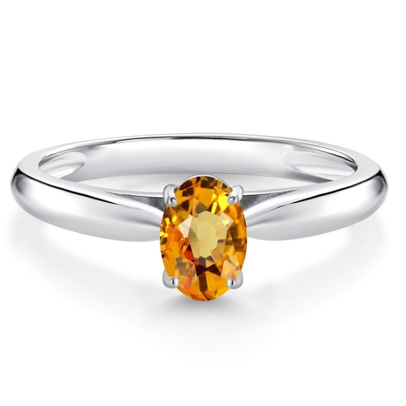 Gem Stone King 0.62 Ct Oval Yellow Sapphire 10K White Gold Solitaire Engagement Ring