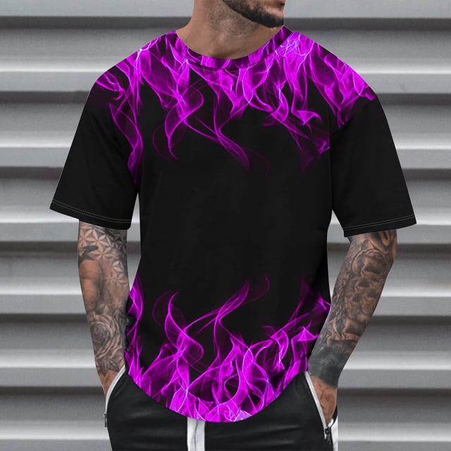 Qertyioot Mode Été Décontractée T-shirt Col Rond Imprimé pour Hommes Chemises Hipster