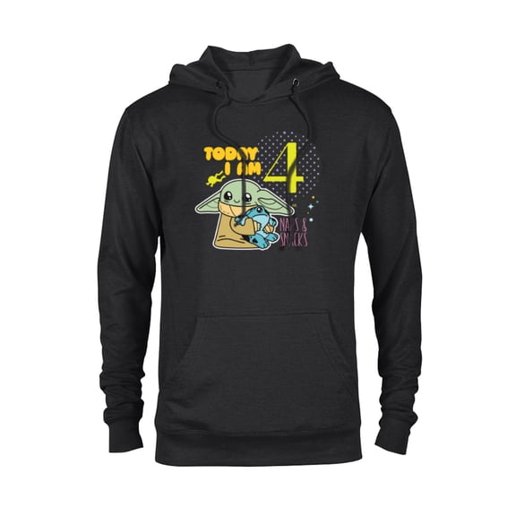 Star Wars Grogu Today I Am 4 Birthday - Pullover Hoodie for Adults - Customized-Black