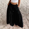 thumbnail image 4 of KDDYLITQ Flowy Pants for Women Petite Palazzo Solid Loose Fit Trousers Summer Beach Wide Leg Elastic High Waisted Pants with Pockets Black S, 4 of 7