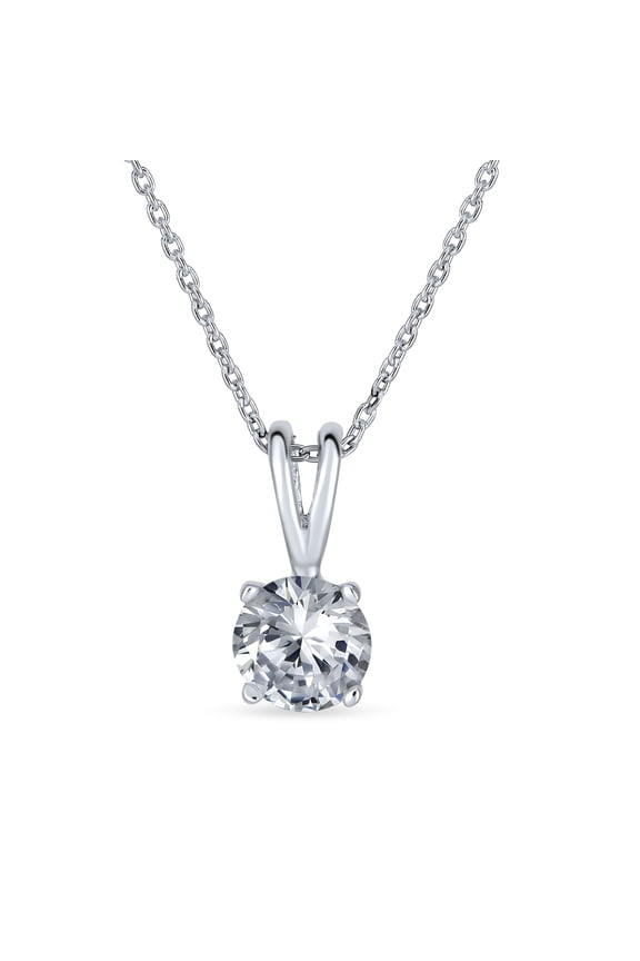 Womens Bridal 1.5CTW CZ Solitaire Round Pendant Necklace Silver