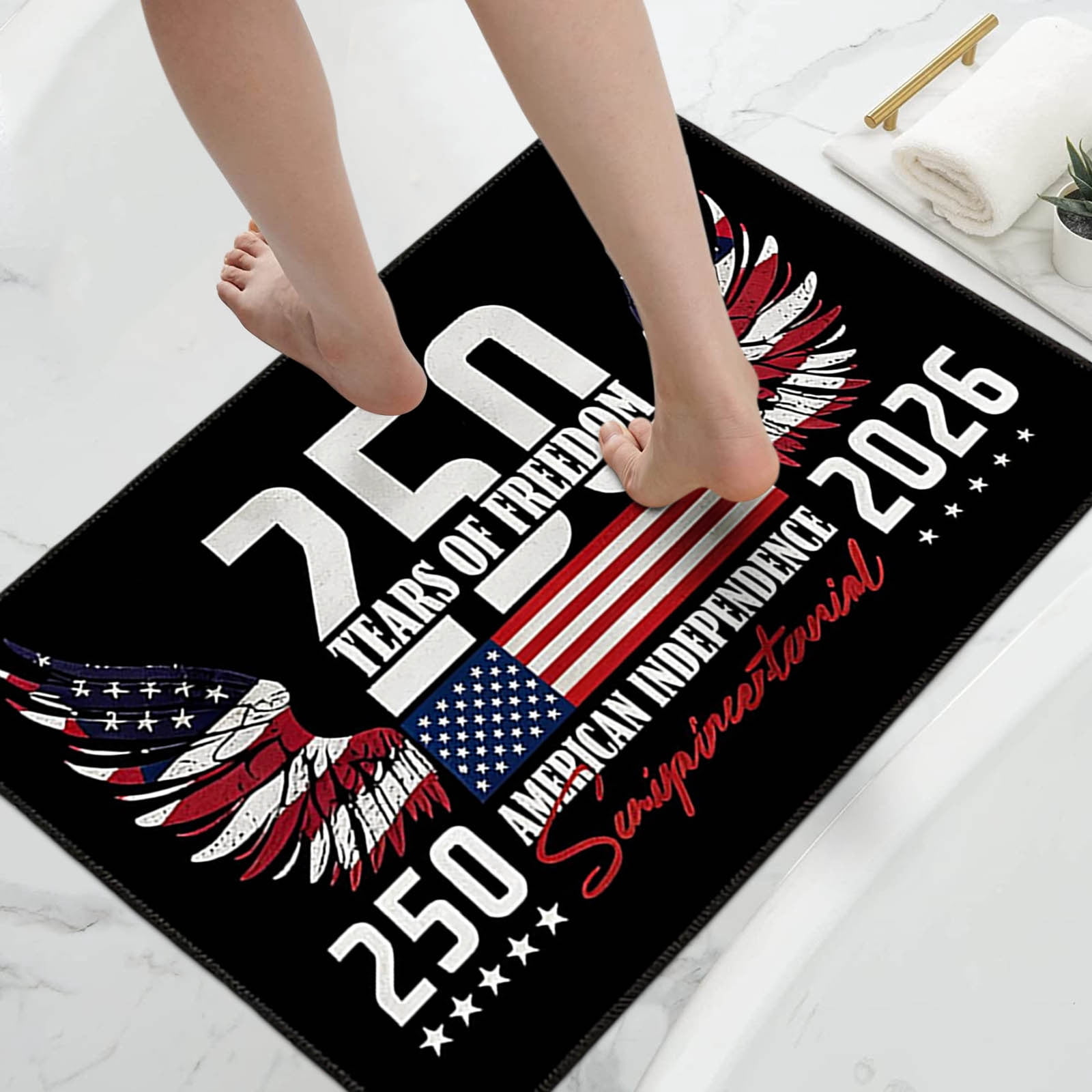 250th Anniversary Doormat, Patriotic American Flag Floor Mat, Non- Dirt Trapper Rug, Indoor Outdoor Entrance Mat For Independence Day Decor 24"x36"