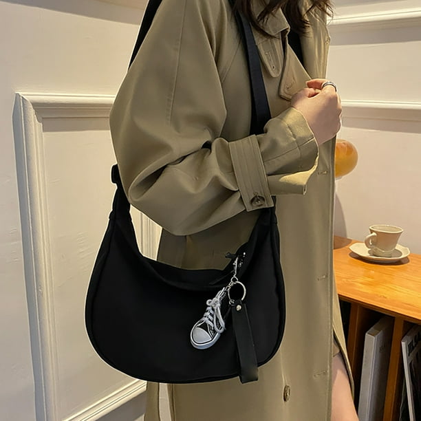 Minnieouse Bolsos de mensajero para mujer tela Oxford negra y naranja bolso de moda para mujer cinturon ajustable con cremallera Hobos de gran