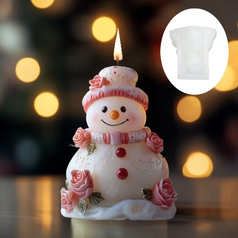 1pc Cute Snowman Candle Mold Silicone Mold Rose Decorated Cute Snowman Candle Mold Hat Snowman Snow Elf Resin Plaster Mold Winter Decoration Gift Christmas Gift
