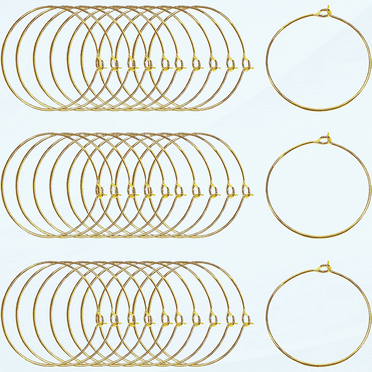 TOAOB 100pcs Wine Glass Charm Rings 30mm Gold Plated Open Earring Beading Hoop Party Favor