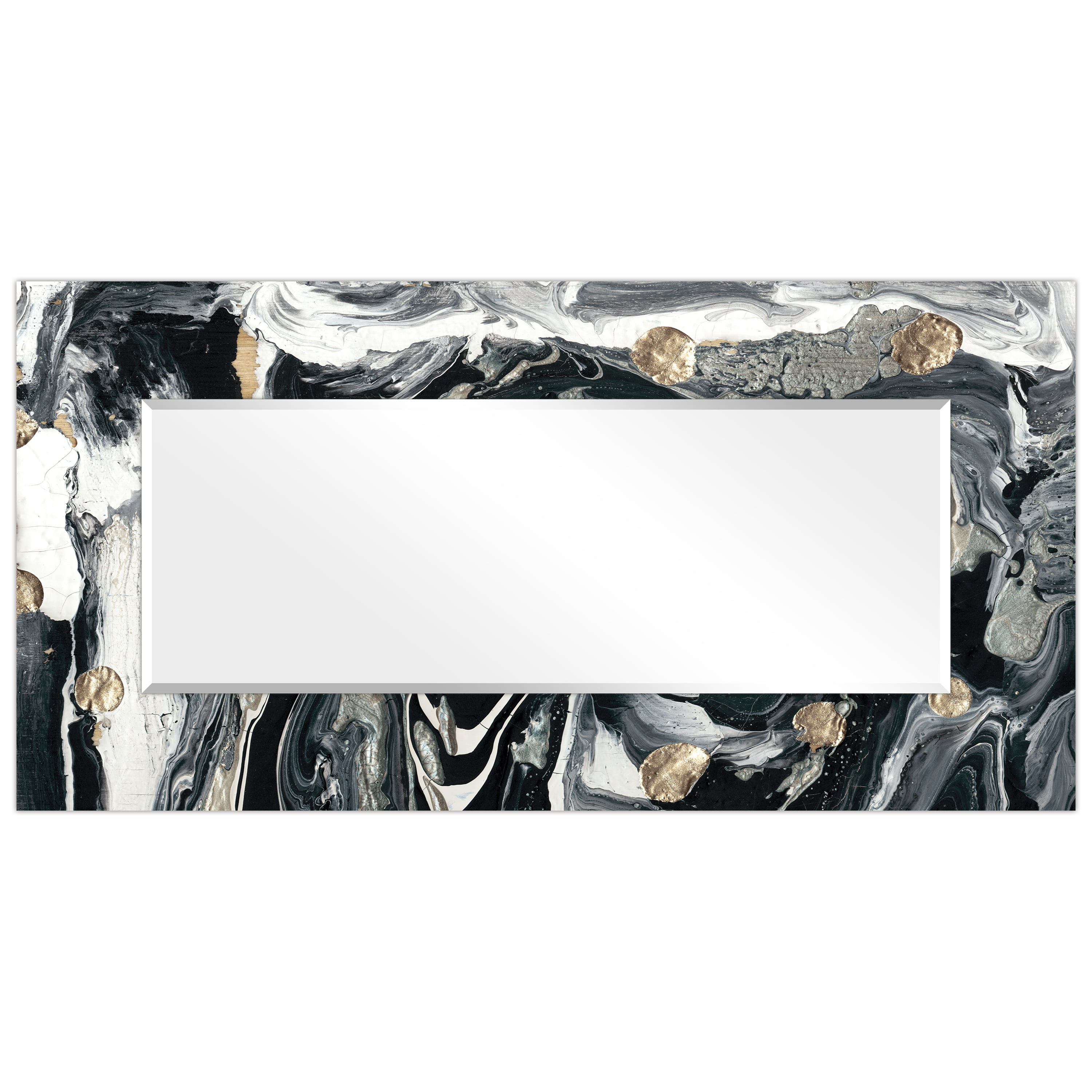 Empire Art Direct Ebony & Ivory Rectangular Beveled Mirror on Free Floating Reverse Printed Tempered Art Glass, 72" x 36" x 0.4", Ready to Hang