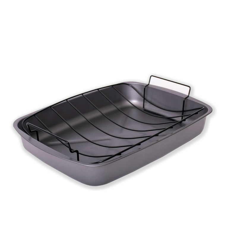 Mainstays 18 inch Jumbo Roasting Pan with Lid and Basting Rack, Stainless  Steel, 3-Pieces 