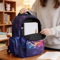 thumbnail image 4 of SCRAWLGOD Basketball Starry Sky Print School Backpack with Adjustable Padded Strap, 17 Inch 600D Polyester Backpack, Lightweight Multi-Pocket Portable Daypack, 4 of 7