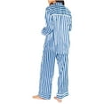 thumbnail image 5 of pstuiky Womens Pajama Sets Oversized Striped Print Comfortable Sleepwear with Pants Casual Loose Fit Collared Long Sleeve Pajamas Plus Size Sleepwear Blue S, 5 of 6
