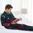 thumbnail image 6 of Naloa Red And Green Carnation Men’s Pajamas Set - Long Sleeve Button Down Sleep Shirt and Pajama Bottoms Sleepwear Set-X-Large, 6 of 7