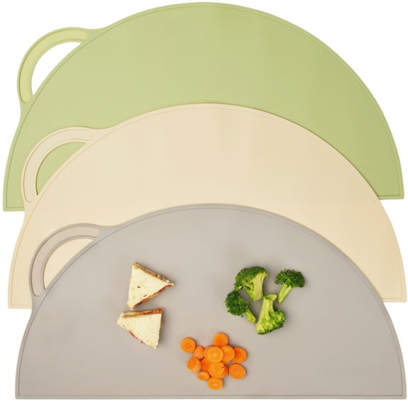 UpwardBaby Placemats - 3 piece set - BPA Free - 100% Food-Grade Silicone - 6m+ - Green, Gray, Beige