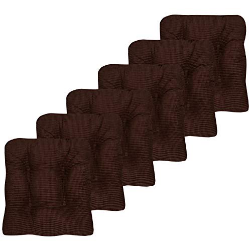 Sweet Home Collection Chair Cushion Crushed Memory Foam Pads Premium Slip Non Skid Microdot Rubber Back Tufted 16" x 16" x 3.25" Thick Seat Cover, 6 Pack, Chocolate Brown