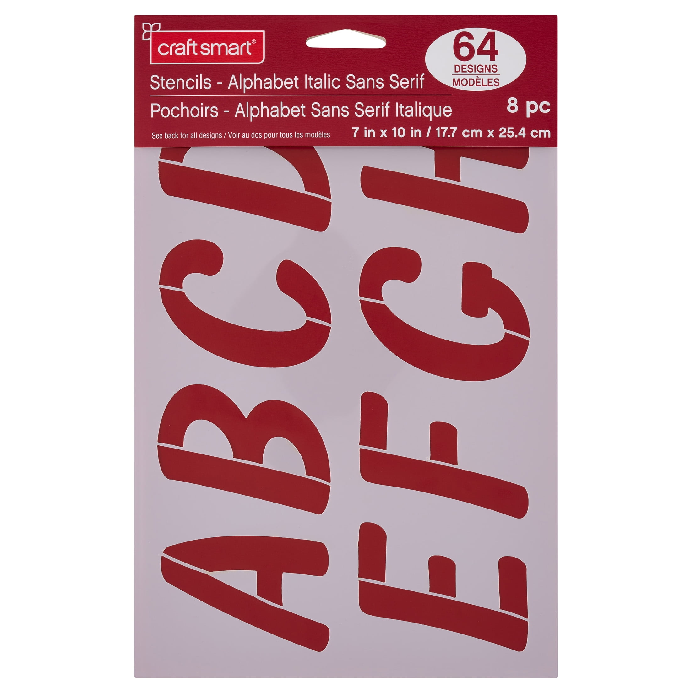 Craft Smart 2.7" Italic Sans Serif Alphabet Stencils - Reusable Plastic, 64 Designs per Pack, 8 Sheets Each - Ideal for DIY Crafts, Decor, Furniture & Gifts, 6 Pack