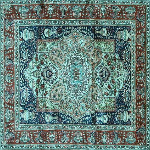 Ahgly Company Indoor Square Medallion Light Blue Traditional Area Rugs, 4' Square