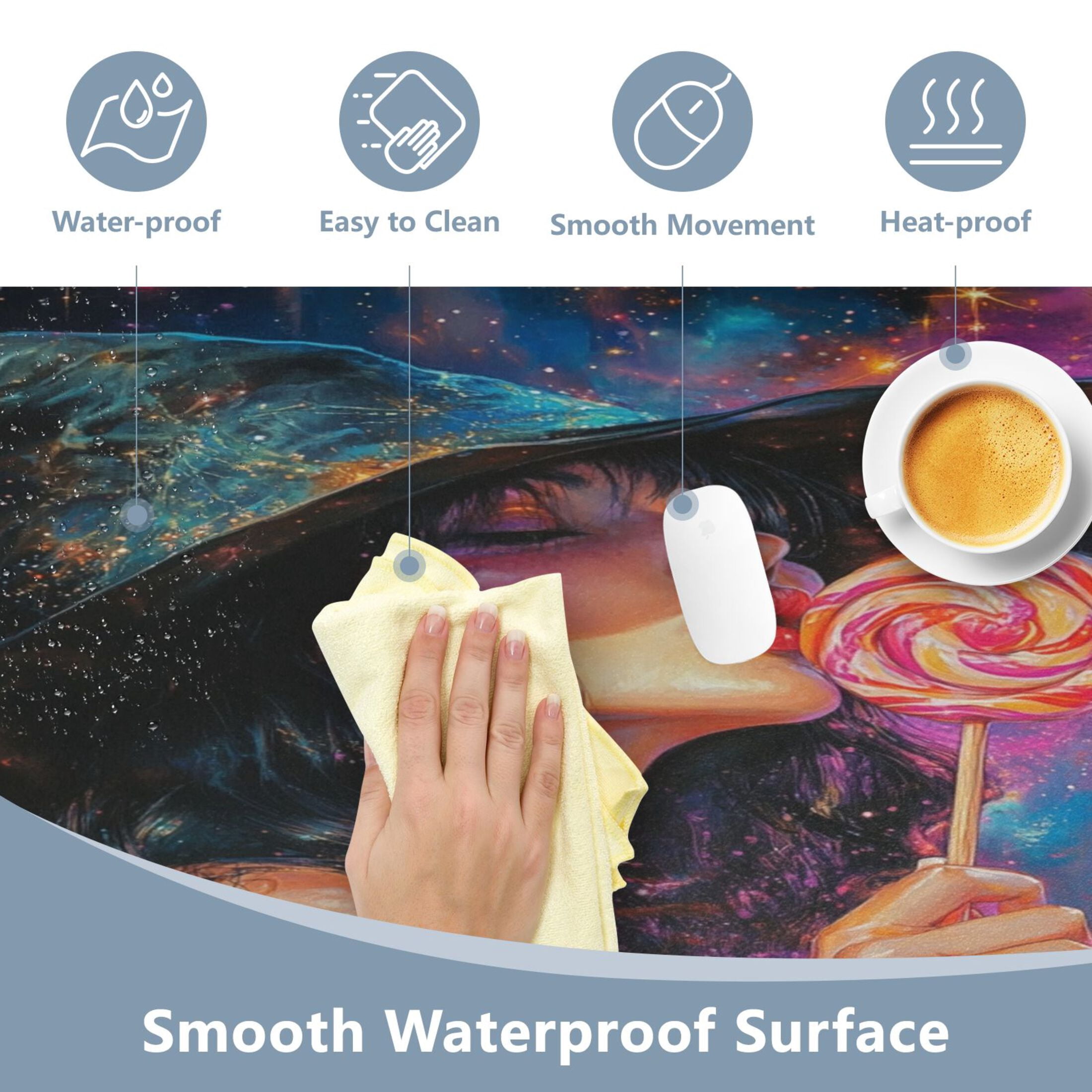 Wobogo Witch Lollipop Gaming Mouse Pad Non-slip Leather Desk Mat Water Resist Keyboard Pad for Gamer Office 16.5×35.4in
