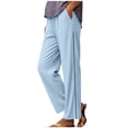 thumbnail image 6 of Mifsaly Linen Drawstring Pants Women Crochet Side Cutout Detail Wide Leg Casual Summer Pant Lightweight Flowy Vacation office Lounge Outfits with Pockets Sky Blue,S, 6 of 7