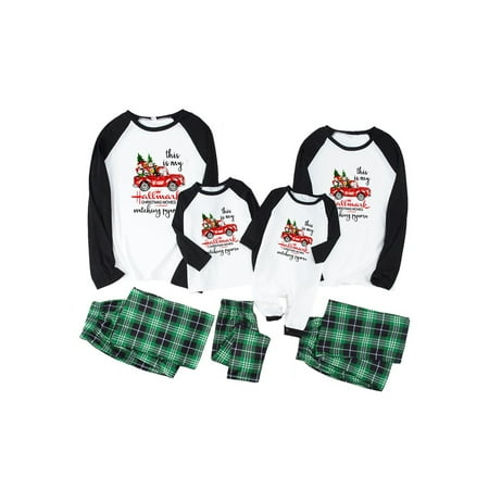 

Matching Family Christmas Pajamas Long Sleeve Letter Print Tops Plaid Pants Loungewear Sleepwear Nightwear