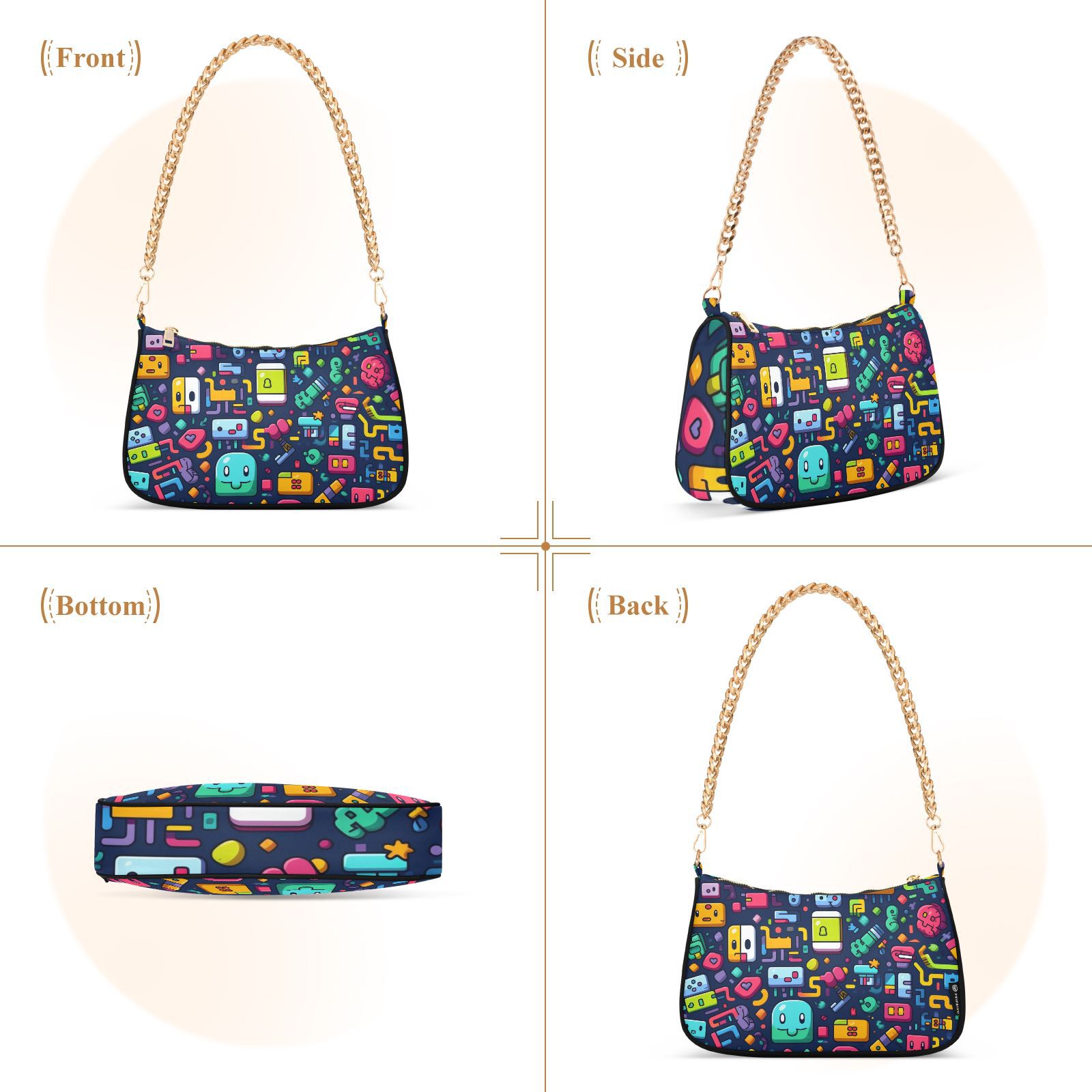 Robots AliensWomen Small Shoulder Bag Crossbody Tote Hobo Bags Purse Clutch Handbags with Chain Strap for Women