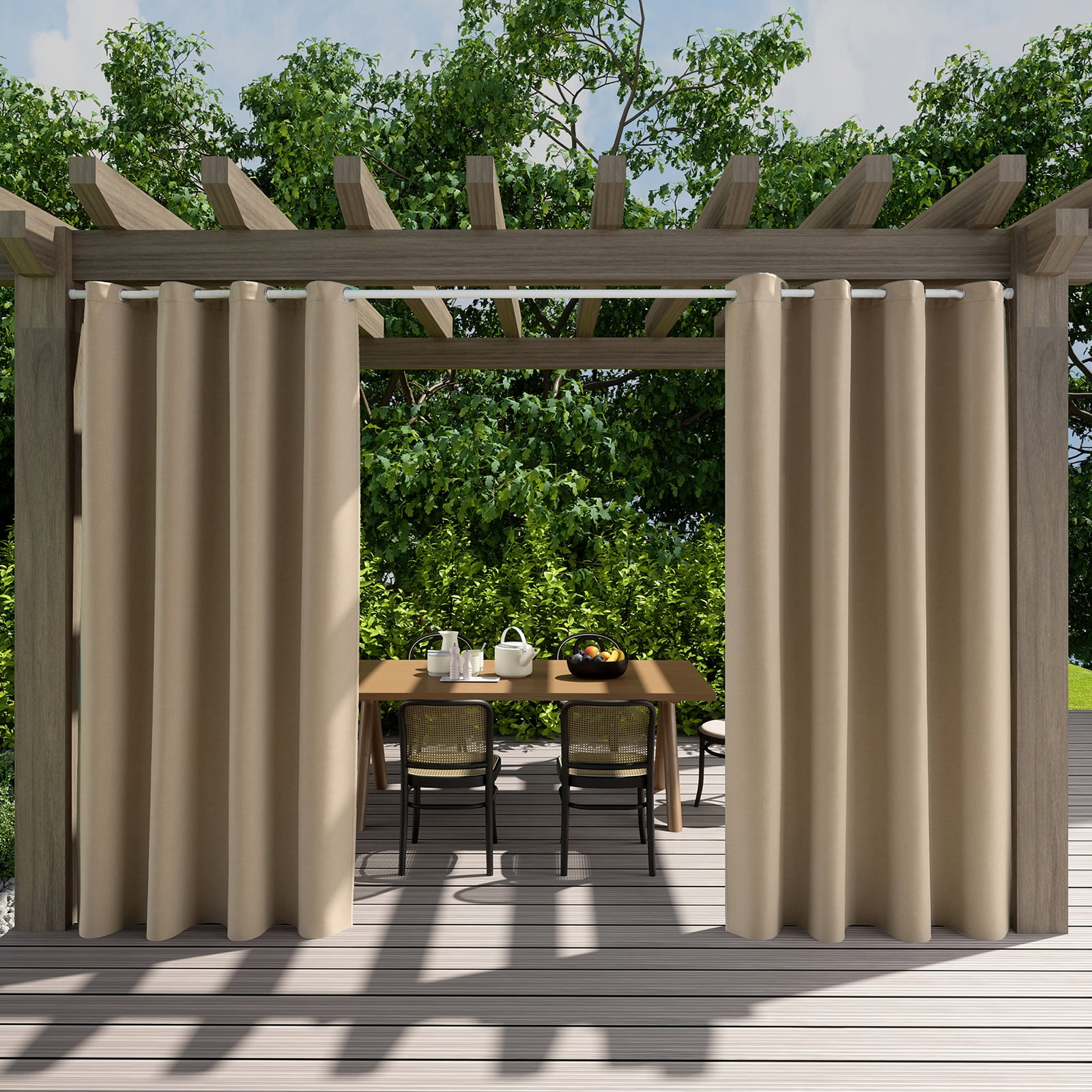 BTTO Outdoor Curtains for Patio Waterproof, Insulated Heat Light Blocking Drapes, Fade Resistant Thick Curtain for Balcony Lawn Garden, 1 Panel