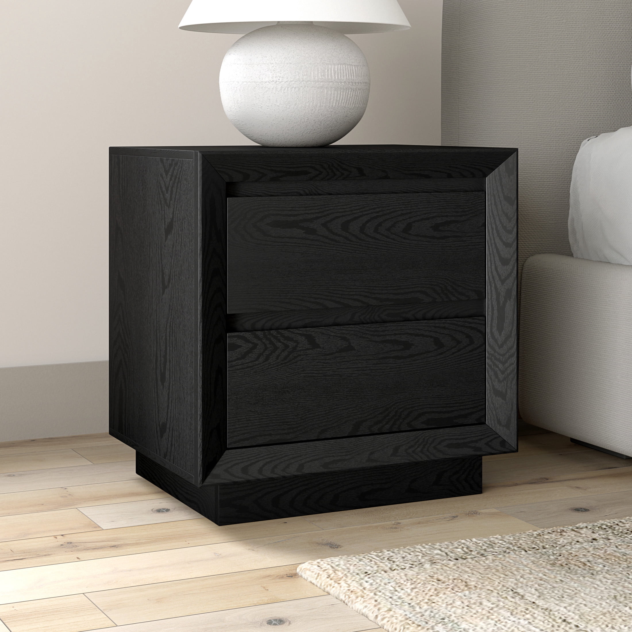 Evelyn&Zoe Modern/Contemporary 24" Wide Black Grain Nightstand