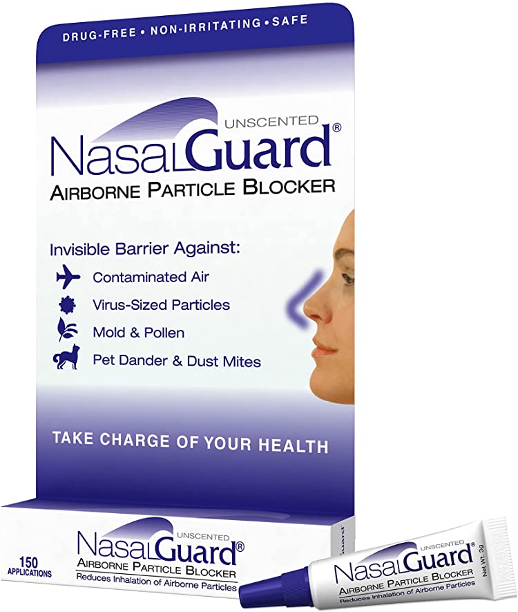 NASALGUARD Allergy Relief and Allergen Blocker Nasal Gel - Drug-Free and Proven Safe for Pollen Allergy Sufferers, Approved for Airplane Travel - Over 150 Applications Per Tube (Unscented, 1-Pack)