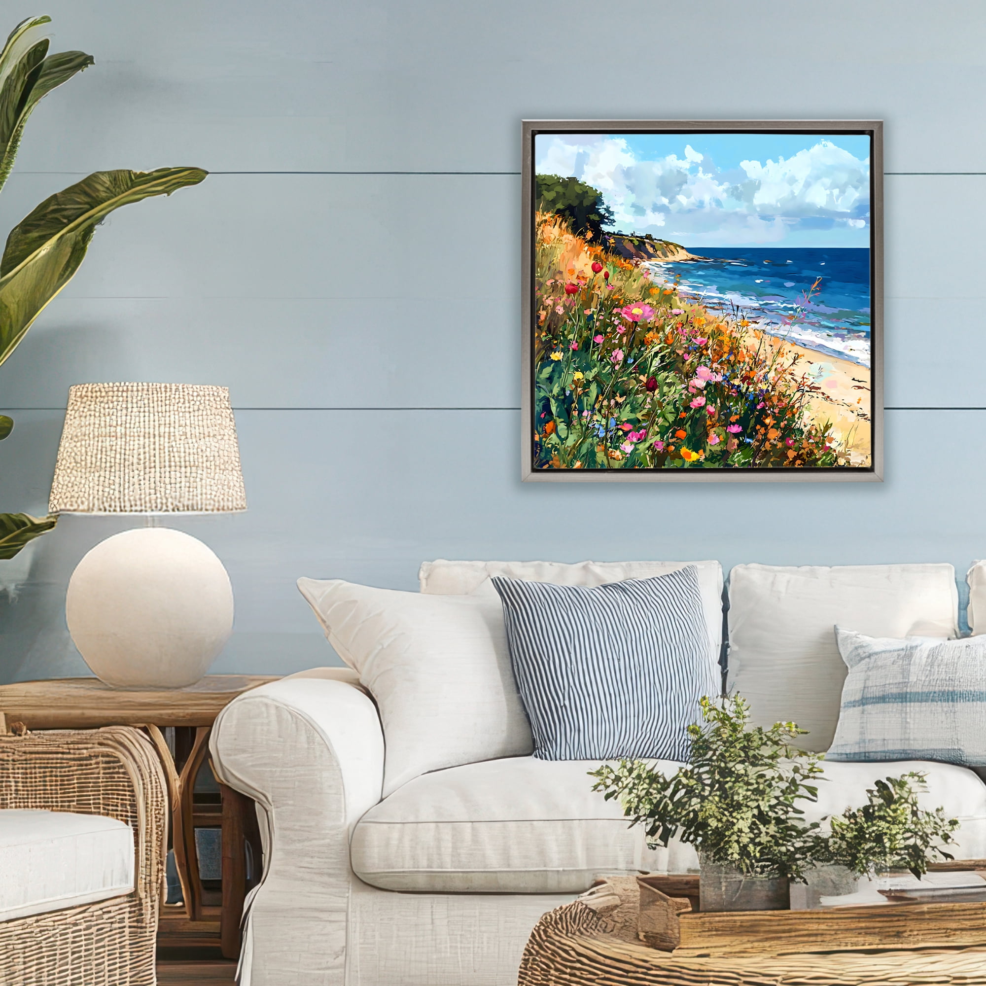 Stupell Industries Enchanted Oceanside Meadow Gray Framed Floater Canvas Wall Art, design by Creative Studio