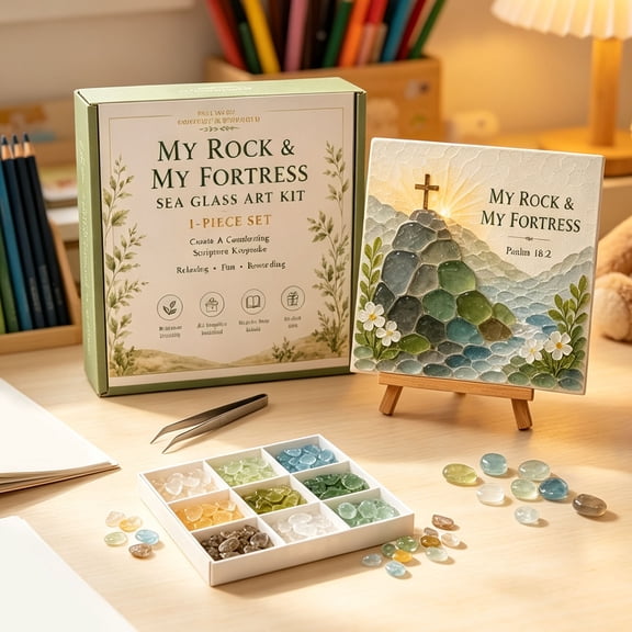 Luckky Psalms of Comfort & Strength Sea Glass Art Kit,Christian DIY Craft Set with Inspirational Bible Verse,Religious Faith Wall Art Decor,Thoughtful Religious Gift for Women