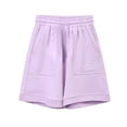 thumbnail image 3 of Eltusu Girls Cotton Athletic Shorts, Elastic Waistband Loose Fit Soft Knee Length Purple Size 10-12 T, 3 of 4